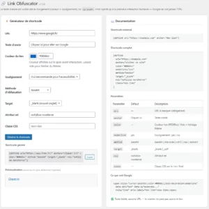 Capture d'écran d'une extension d'obfuscation de lien